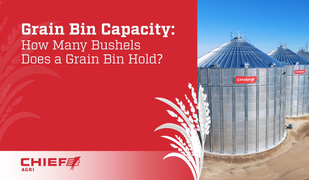 A row of three Chief Agri grain bins. The thumbnail image for Grain Bin Capacity: How Many Bushels Does a Grain Bin Hold?