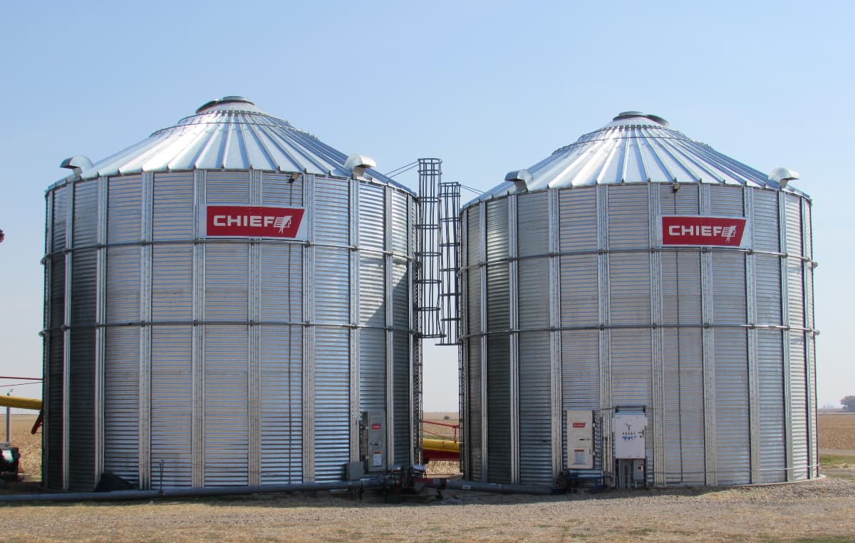 Two Chief Agri grain bins.