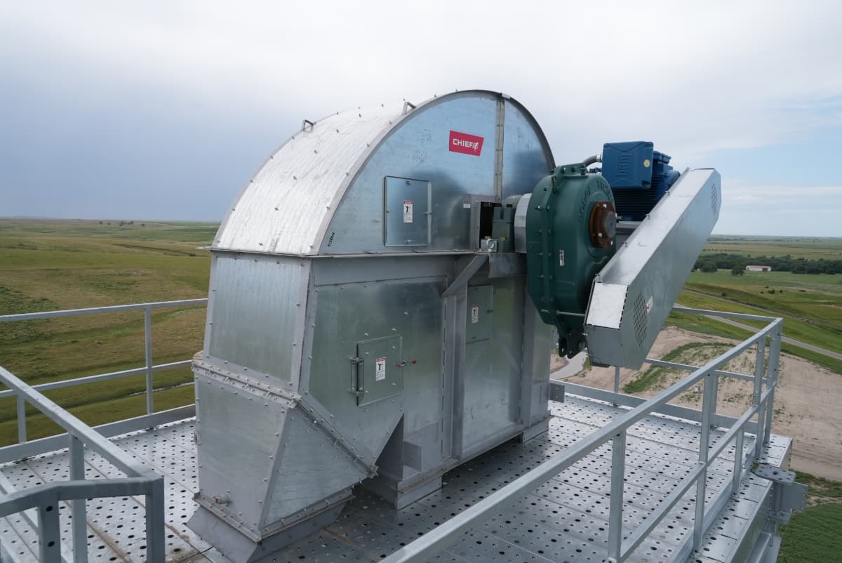 Closeup of a Chief Agri grain elevator.