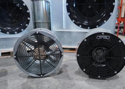 Closeup of fans in warehouse