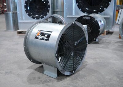 Closeup of Caldwell fan in warehouse