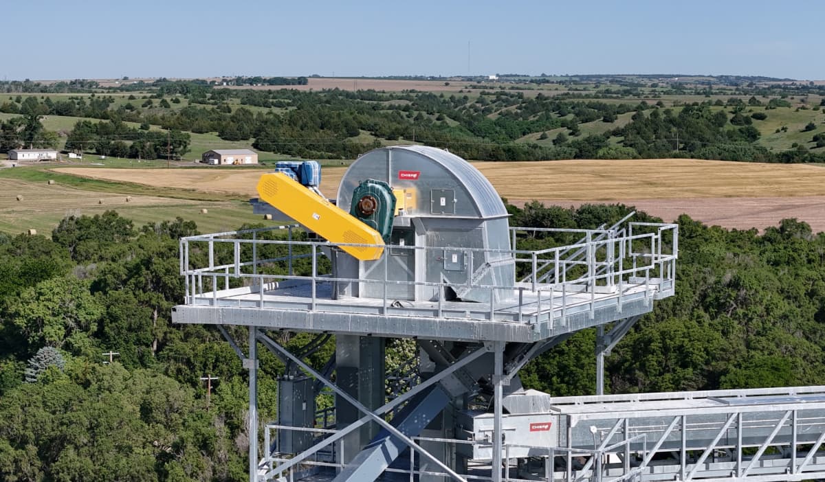 A close up view of a Chief Agri grain elevator.